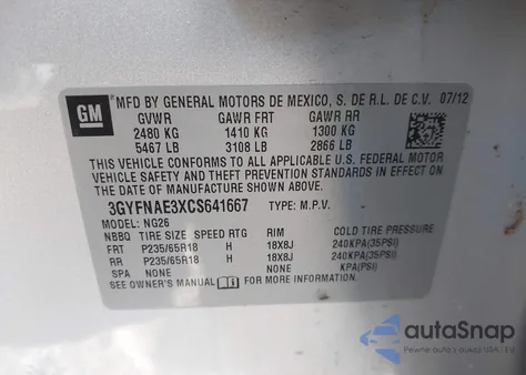 2012 Cadillac Srx Luxury Collection from USA, damaged, VIN 3GYFNAE3XCS641667